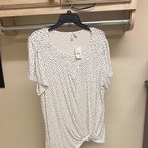 Cato White Short Sleeve Polka Dot Tie-Front Tee